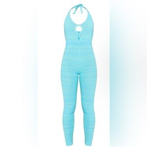 Blue Space Dye Cut Out Knit Jumpsuit
